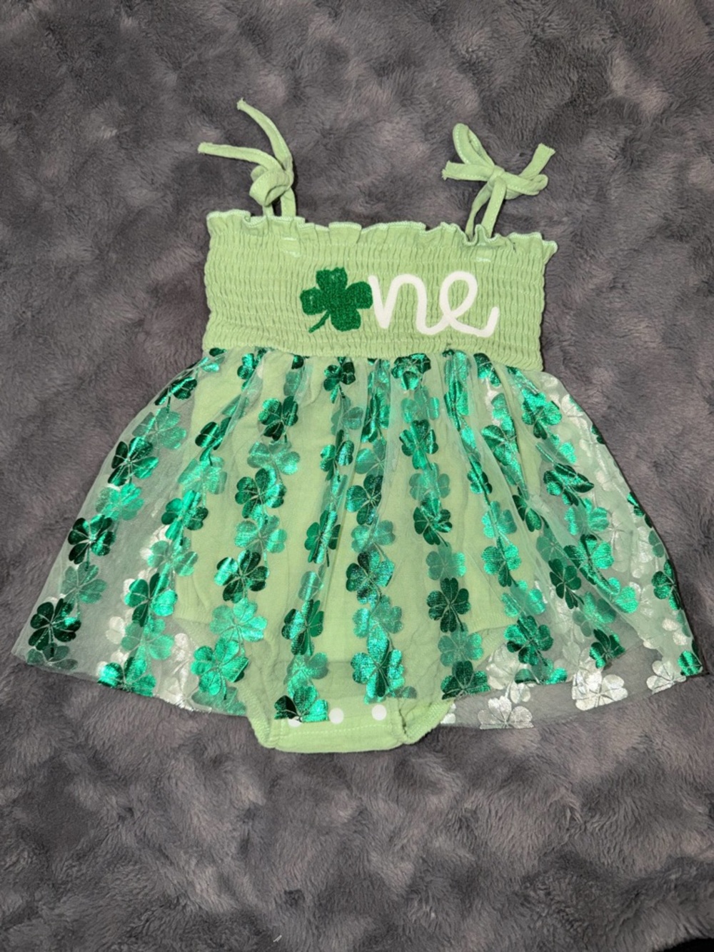 Green Shamrock Baby Dress Romper